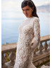 Long Sleeves Beaded Lace Tulle Keyhole Back Elegant Wedding Dress